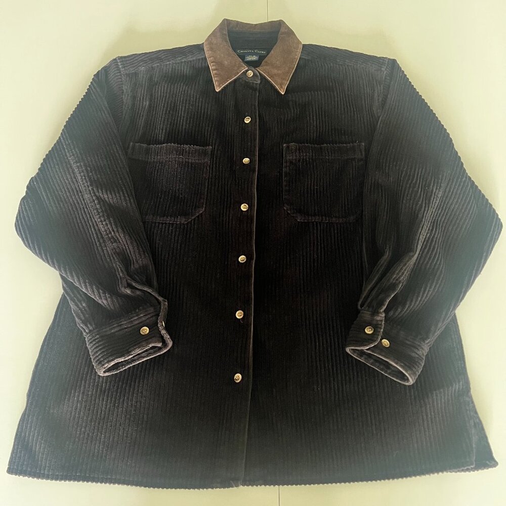Charter Club Womens Chocolate Brown Corduroy Wide Wale Shacket Sz Medium Chor